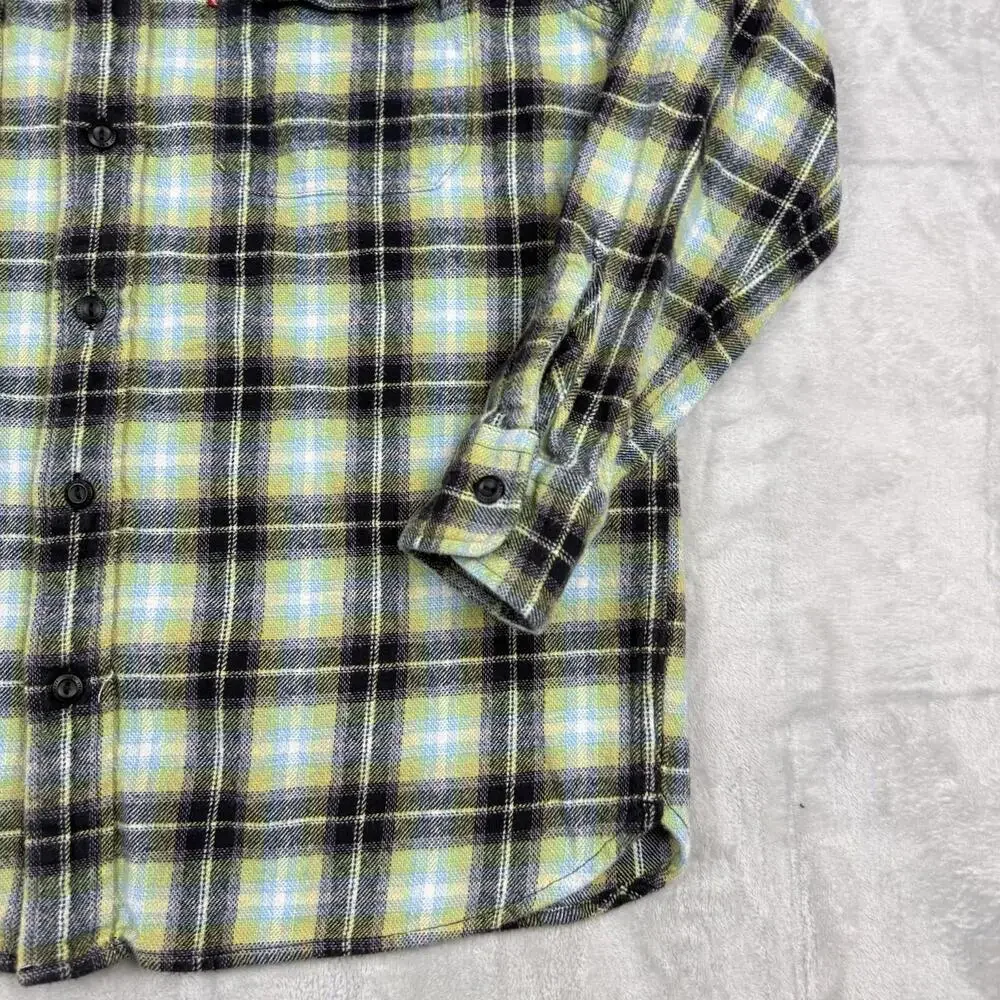 Levi’s Plaid Flannel Shirt Relaxed Fit Green Blue Yellow Men’s Medium Grunge - Picture 7 of 11